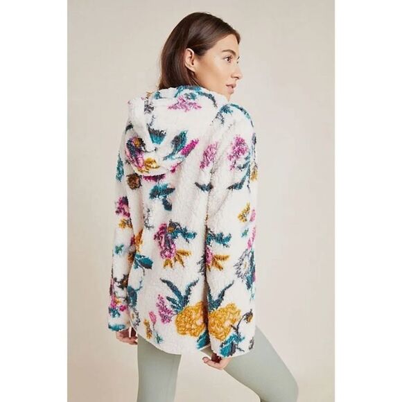 ANTHROPOLOGIE Saturday Sunday Rosemarie Hooded Sherpa Jacket Teddy Sweater Flora - Picture 3 of 12